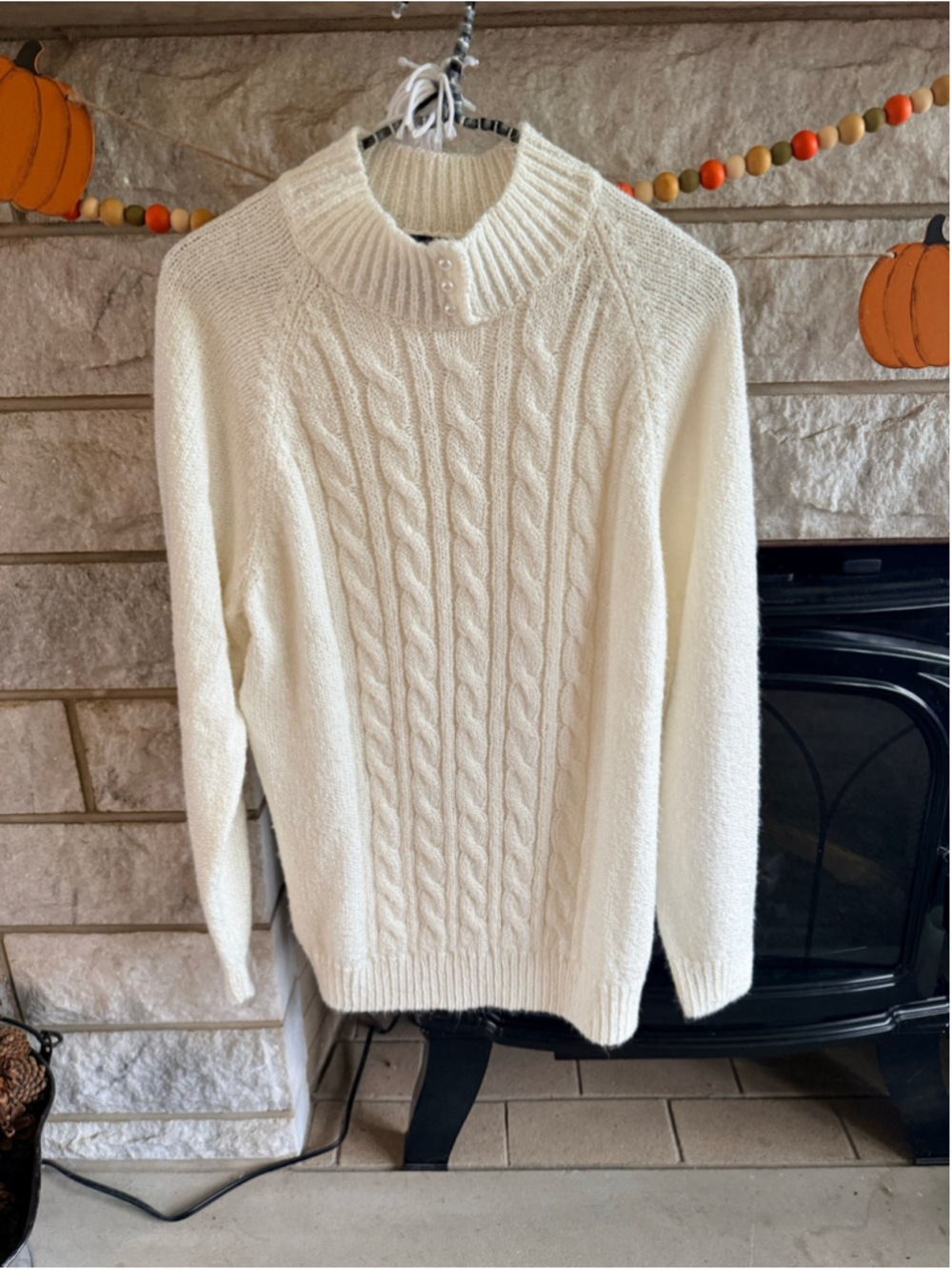 Women's Karen Scott Cable Knit Turtleneck Sweater White Size L